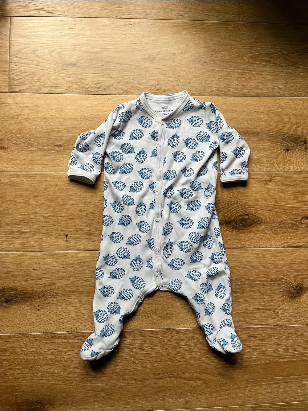Roberta Roller Rabbit Blue Hedgehog Print Baby One-Piece Footed Pajamas 0-3mos